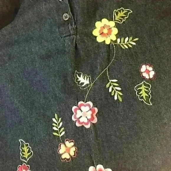 Chambray  Dress Embroidered Sleeveless - Picture 7 of 7